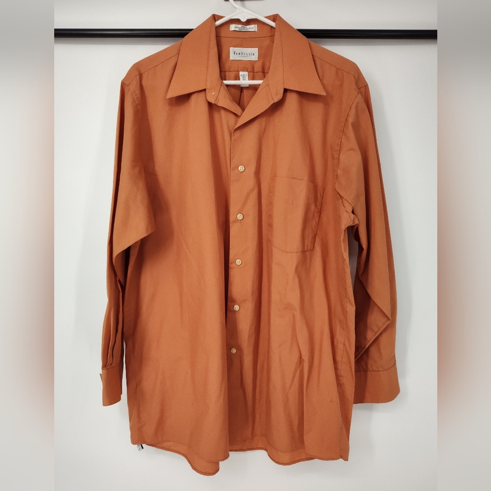 Van Heusen Soft Orange Poplin Button-Down Shirt Mens Large, 16.5